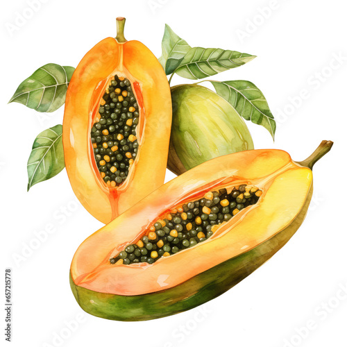 Watercolor papaya hand papaya grape vector illustration, papaya orange isolated on white background