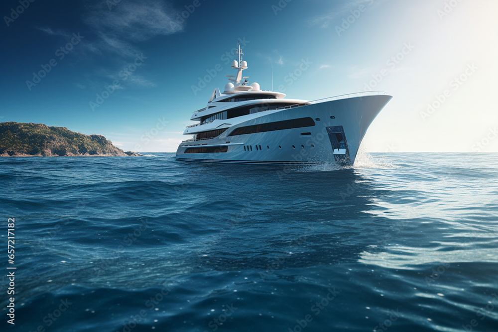 luxury yacht in the sea. 3d rendering toned image - obrazy, fototapety, plakaty 
