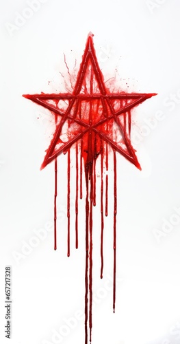 a dripping bloody pentagram isolated on a white background. witchcraft, rituals, death, sacrifice, alchemy. photo