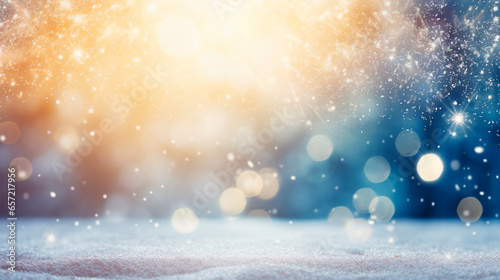 Winter background with snowflakes and bokeh lights. Abstract winter background