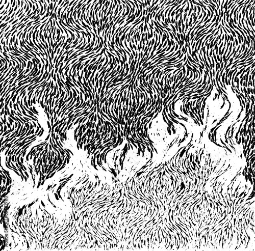 Monochrome texture composed of irregular graphic elements. Distressed uneven grunge background. Abstract vector illustration. Overlay for interesting effect and depth. Isolated on white background.