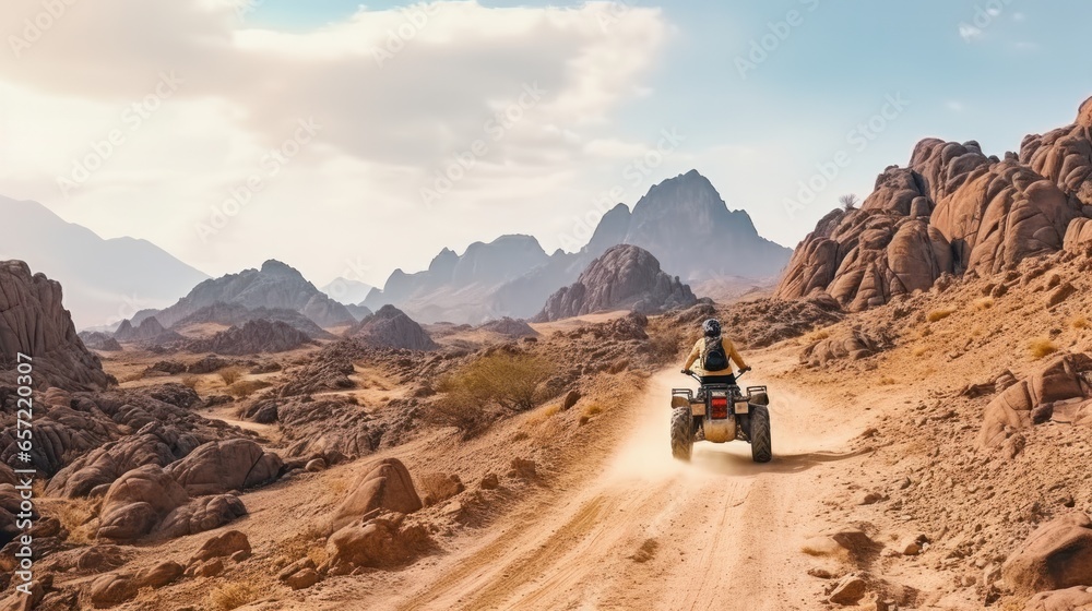 Active leisure and adventure in a stone desert on Sinai - obrazy, fototapety, plakaty 