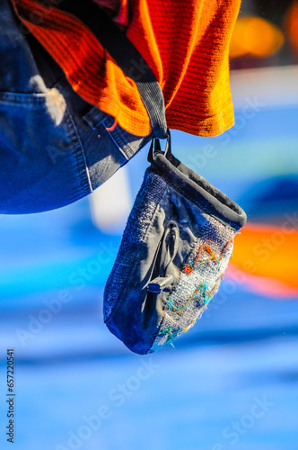 Details of a climber showed in detail as they take part in a competition in an artificial wall in Valaldolid, Spain