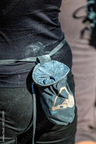 Details of a climber showed in detail as they take part in a competition in an artificial wall in Valaldolid, Spain