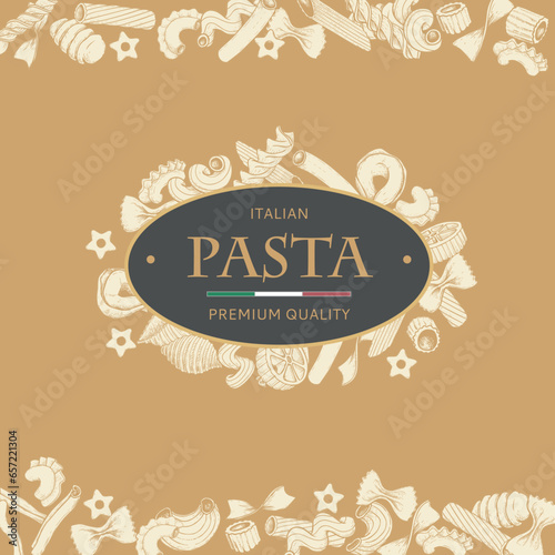 Italian pasta template in sketch style. Hand drawn banner. Great for menu, banner, flyer, card, business promote. Vector illustration