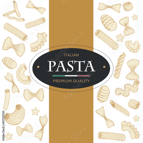 Italian pasta template in sketch style. Hand drawn banner. Great for menu, banner, flyer, card, business promote. Vector illustration