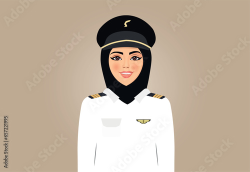 Arabic woman wearing pilot uniform