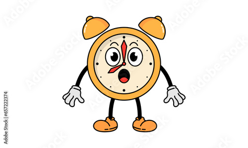 Surprised Alarm Clock Character Cartoon Vector Illustration Isolated on White Background
