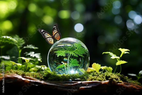 Nature's Ballet: Butterfly and Waterdrop in Pristine Forest