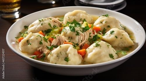 Flavorful chicken and dumplings with vegetables and herb