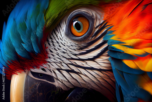 Amazing colors in nature. Beautiful eye wild parrot bird Great-Green Macaw close-up on nature background. photo