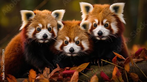 Group of Baby of Red Pandas close up