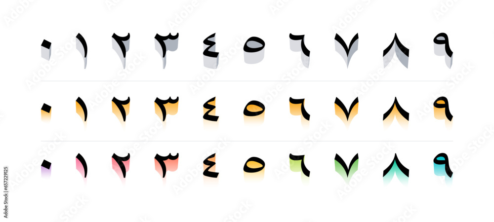 0-9 arabic numbers set. shaded 0-9 arabic numbers. 0-9 arabic numbers with color shade