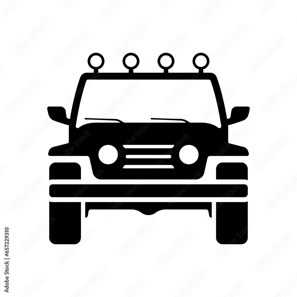 SUV icon. Off-road vehicle. Black silhouette. Front view. Vector simple flat graphic illustration. Isolated object on a white background. Isolate. SUV icon. Off-road vehicle. Black silhouette. Front view. Vector simple flat graphic illustration. Isolated object on a white background. Isolate.