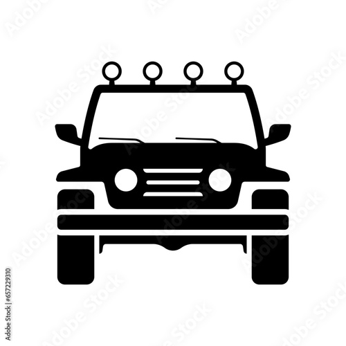 SUV icon. Off-road vehicle. Black silhouette. Front view. Vector simple flat graphic illustration. Isolated object on a white background. Isolate.