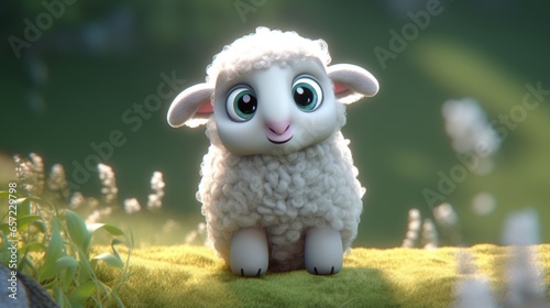 cute 3d render sheep.Generative AI © shuvodesign