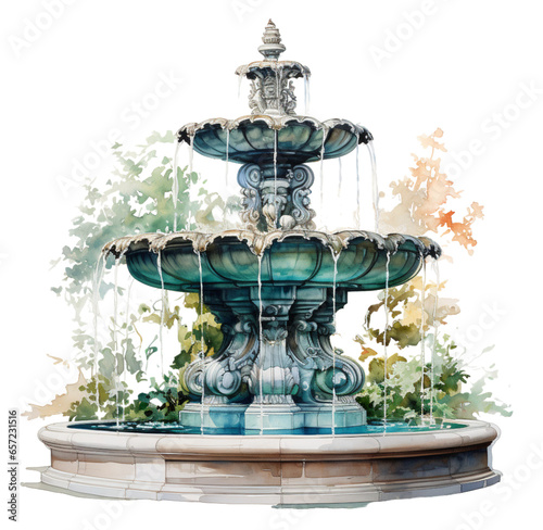 Watercolor illustration of a fountain. Generative AI, png