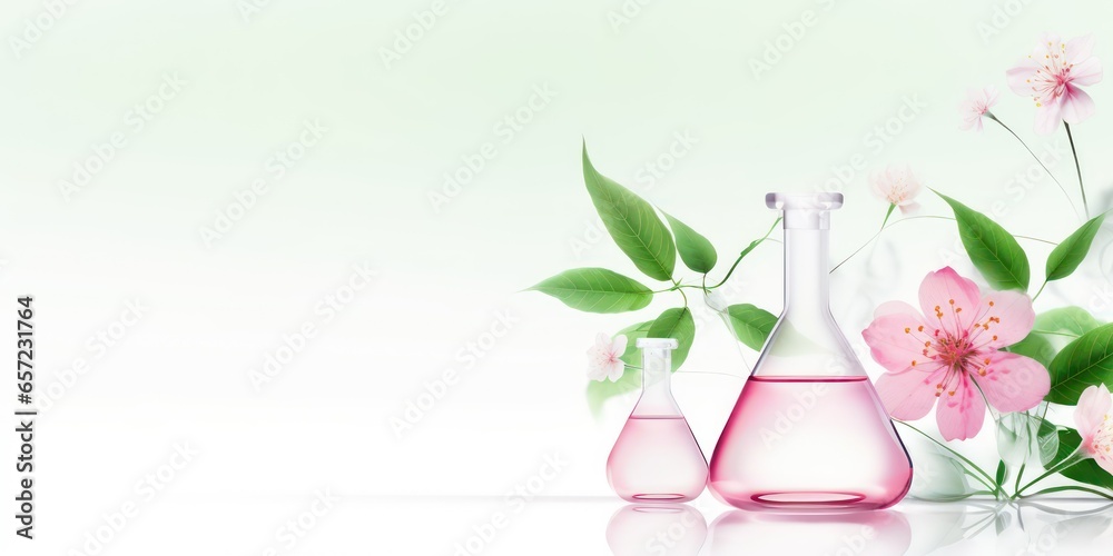 Sakura flowers in vases on a white background with copy space Sakura flowers in vases on a white background with copy space
