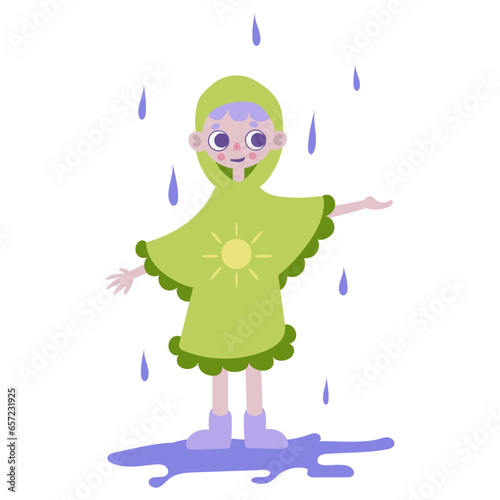 Rainy Day Adventures: Girl Relaxing and Running in a Raincoat and Boots