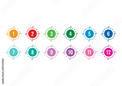 1-12 math numbers. 1-12 sequential numbers for education, business, university, academia. numbers 1-12 in round