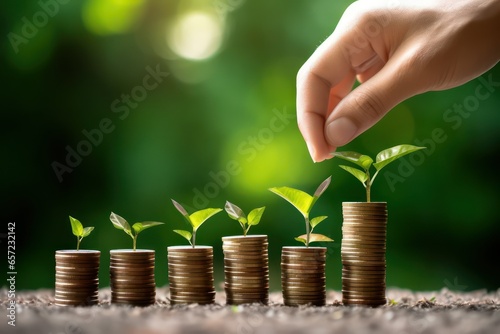 Investment concept, Sapling growing from pile of coin to money