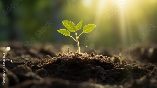 Green seedling illustrating concept of new life and natural growing from seed