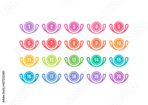 1-20 math numbers in colorful shapes. 1-20 math numbers