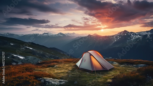 Camping in the mountains at sunset. The concept of active tourism © Mr. Muzammil