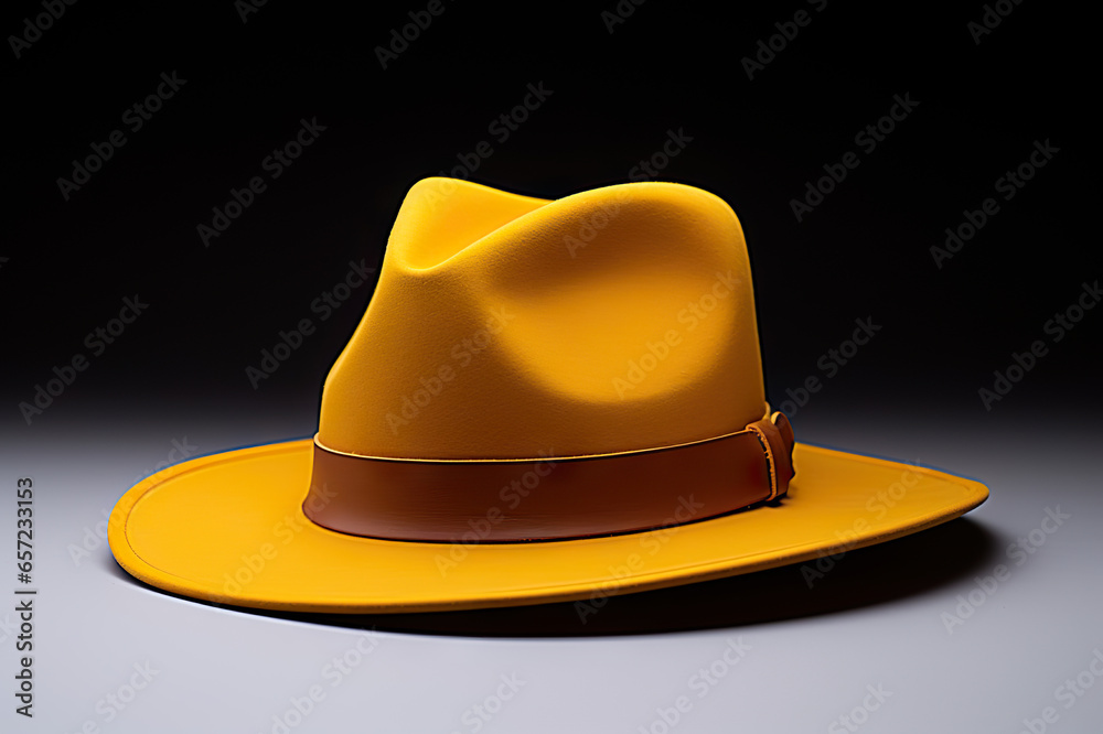 Standout Yellow Hat Isolated on a Dramatic Black Background. created with Generative AI Standout Yellow Hat Isolated on a Dramatic Black Background. created with Generative AI