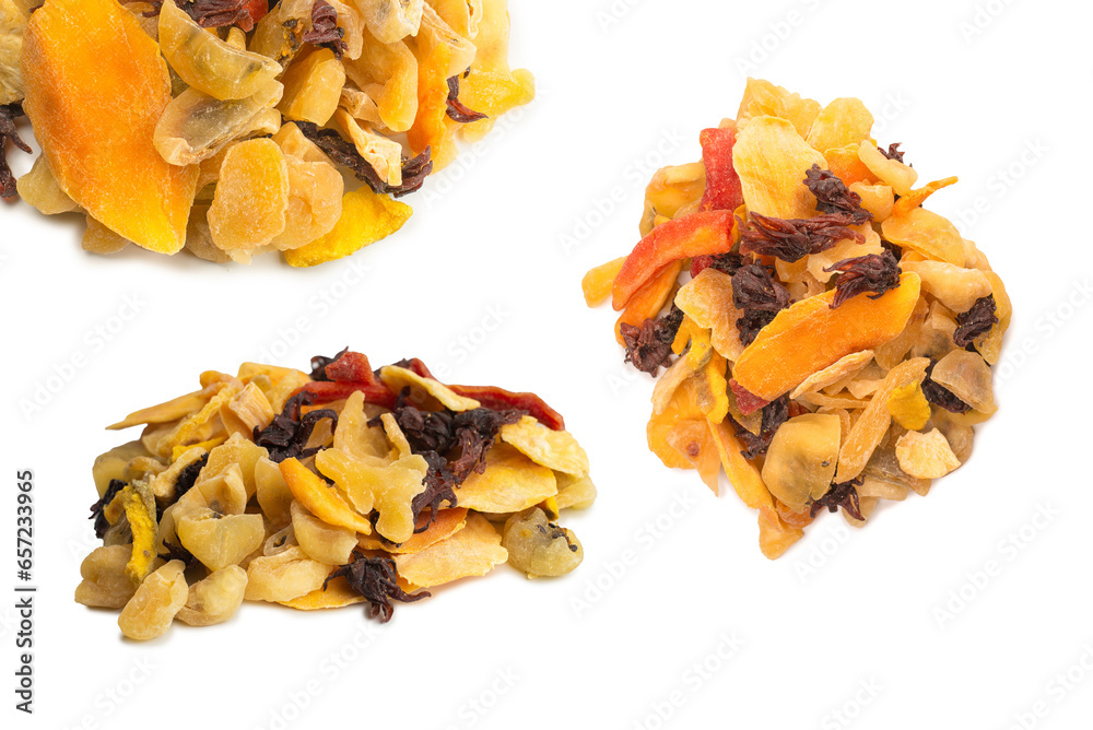 Mix of dried exotic fruit, mangos,slices of pineapples, passion fruit, papaya. Mix of dried exotic fruit, mangos,slices of pineapples, passion fruit, papaya.