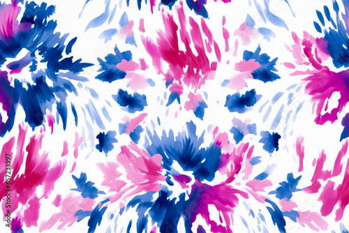 Seamless watercolor pattern with pink, blue and red flowers