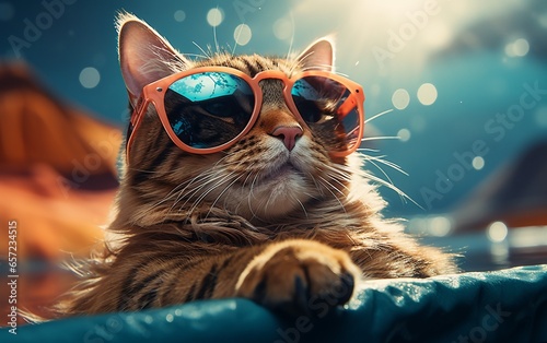 Cat Sunglasses Serenity in the Pool