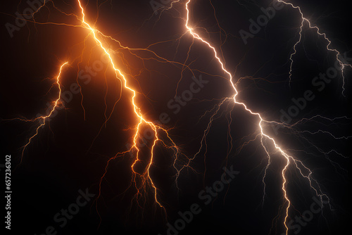 Flash of lightning on dark background. Thunderstorm. Pure energy