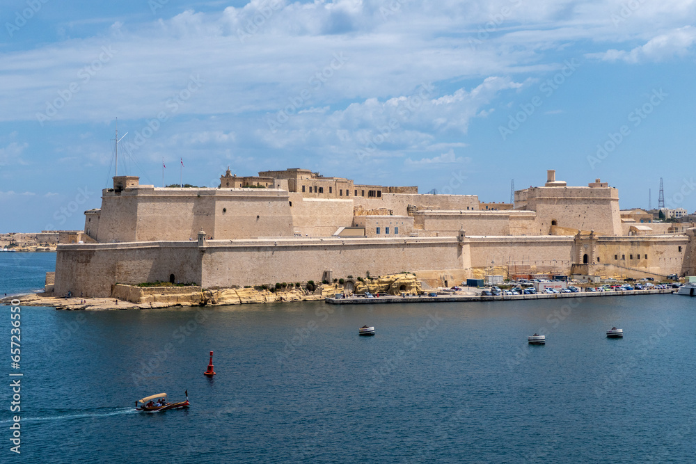 Valletta, Malta, May 1, 2023, Fort Saint Angel seen from Upper Barakka Public Gardens