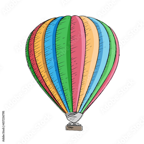 Hot air balloon drawing vector illustration. Graphic striped parachute stock image isolated colorful aircraft. Crayon pencil sketch. Drawing colourful ballon