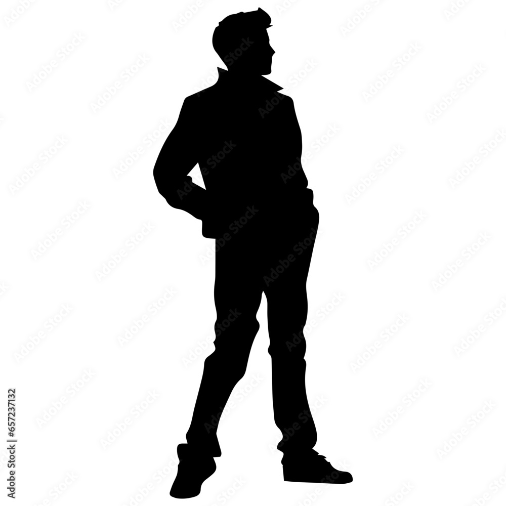 Vector silhouette of a man in a business suit standing, black color isolated on a white background