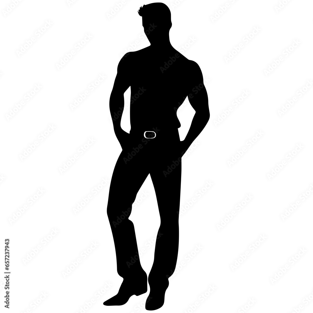 Naklejka premium Vector silhouette of a man in a business suit standing, black color isolated on a white background