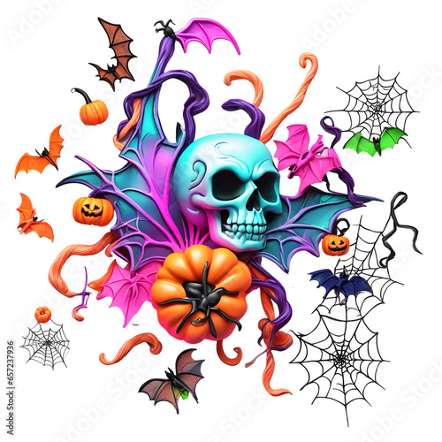 Happy Halloween Day Clipart  Halloween Day composition  Neon Colors Halloween Clipart  Generative AI 