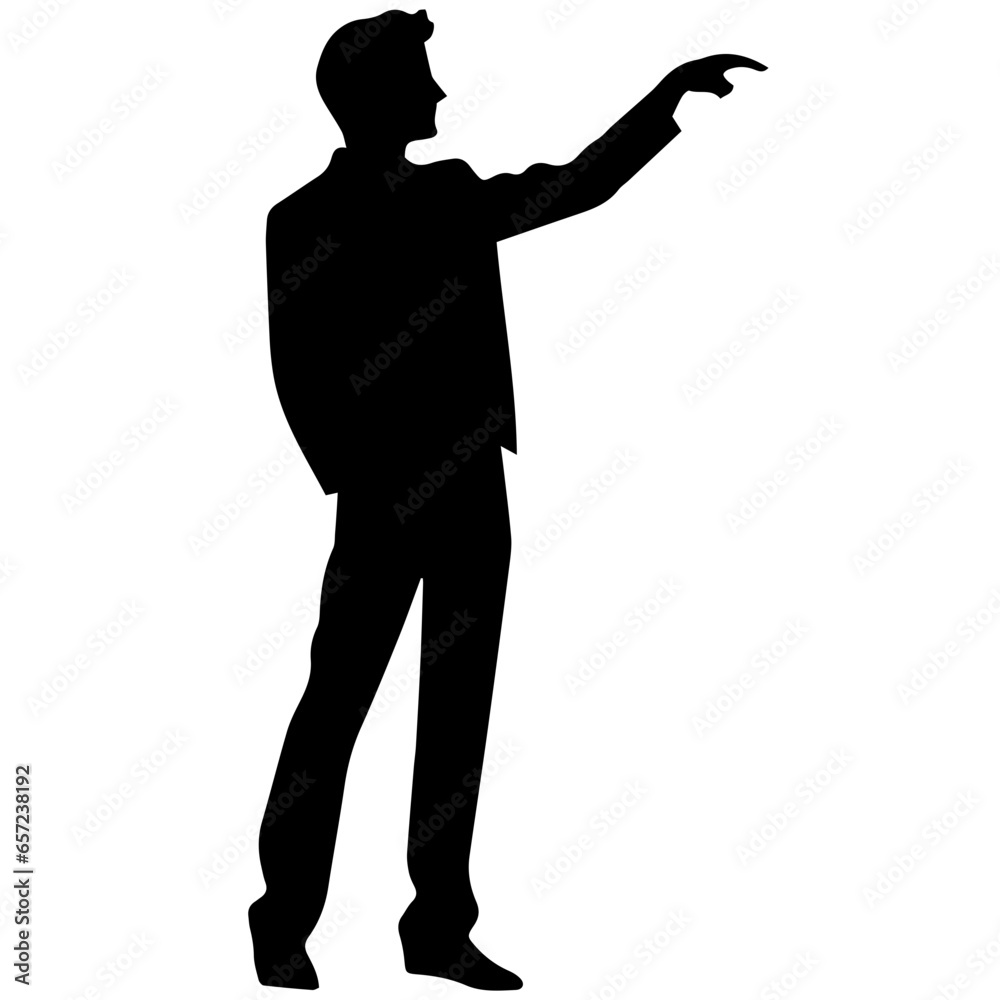 Vector silhouette of a man in a business suit standing, black color isolated on a white background