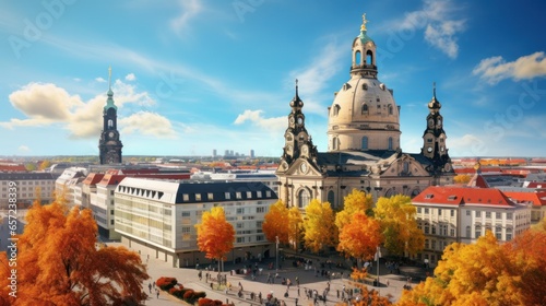 Breathtaking view of of Baroque church - Frauenkirche at Neumarkt square in downtown of Dresden. Popular tourist destination. Location: Dresden, state of Saxony, Germany, Europe photo