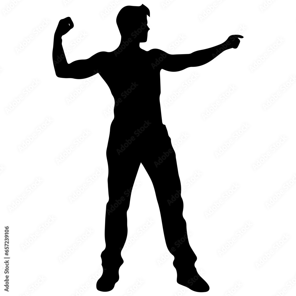 Vector silhouette of a man in a business suit standing, black color isolated on white background