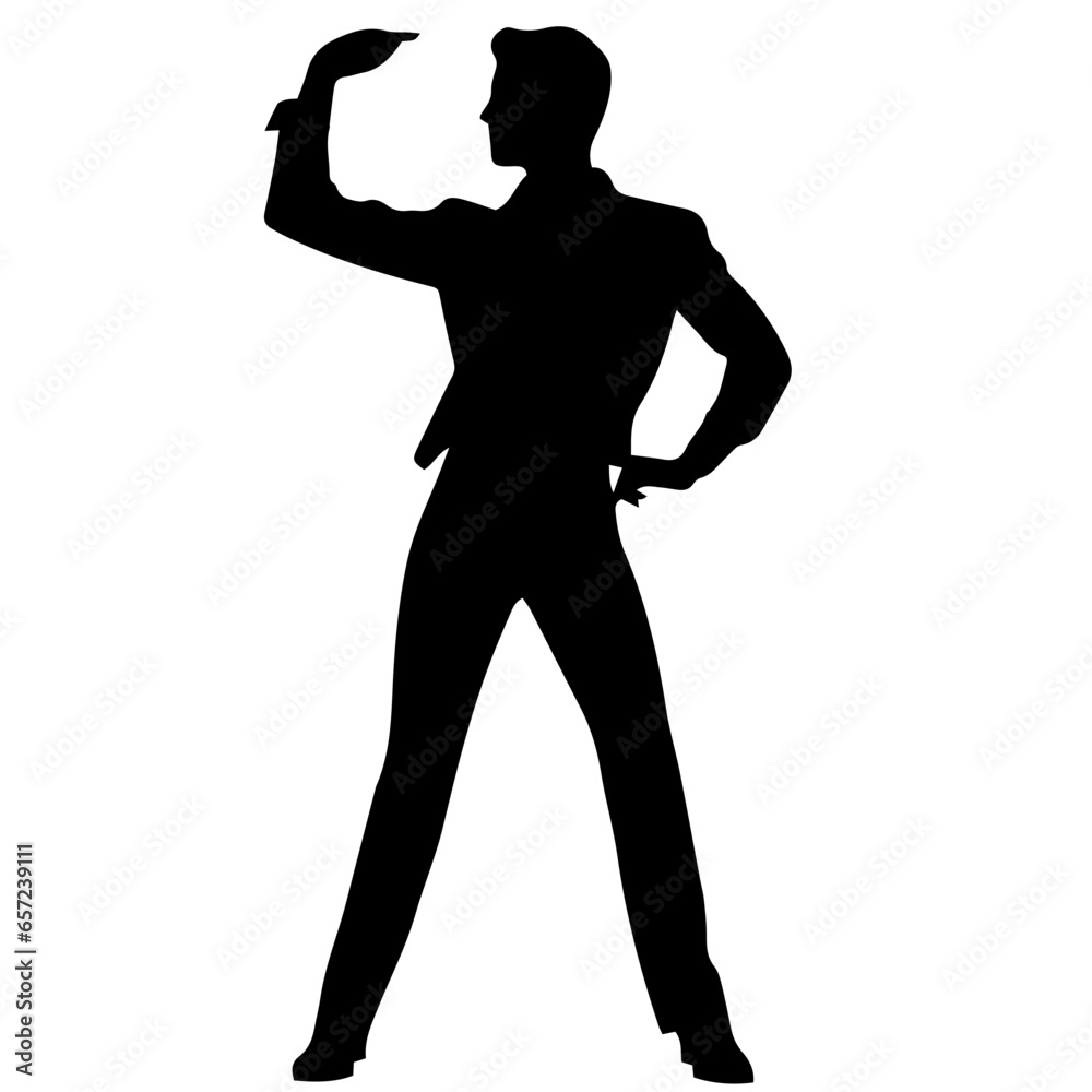 Vector silhouette of a man in a business suit standing, black color isolated on white background