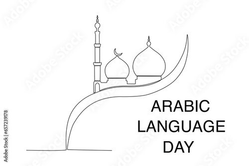 A mosque symbol of Arabic celebrations. Arabic language day one-line drawing