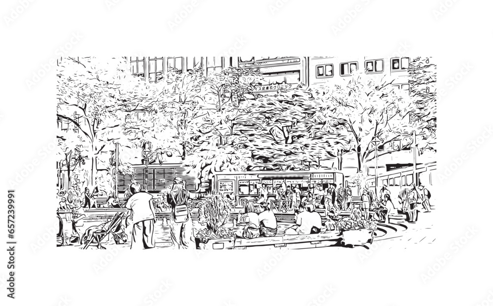 Building view with landmark of Sapporo is the city in Japan. Hand drawn sketch illustration in vector. Building view with landmark of Sapporo is the city in Japan. Hand drawn sketch illustration in vector.