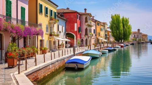 Peschiera del Garda - charming village located on the magnificent lake Lago di Garda  famous for its colorful houses. Verona province  northern Italy
