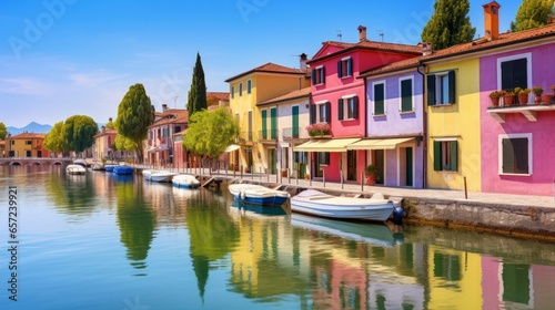 Peschiera del Garda - charming village located on the magnificent lake Lago di Garda, famous for its colorful houses. Verona province, northern Italy