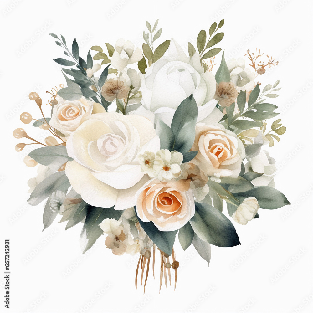 bouquet of white roses water color clip art 