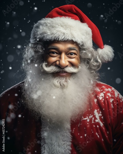 Santa Claus smiling . Christmas holiday. Magical realistic close-up view. For poster postcard and advertisement. Creative illustration © makarella