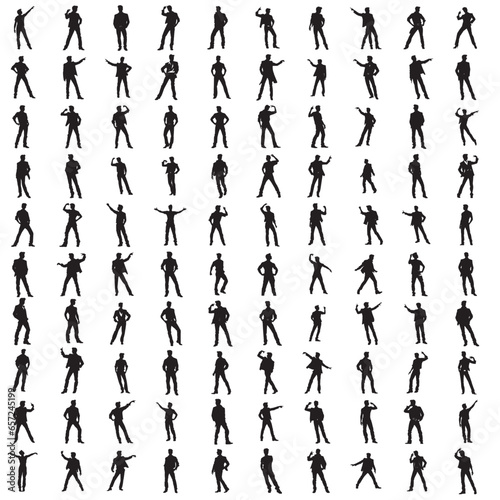 Vector silhouette of a man in a business suit standing, black color isolated on a white background