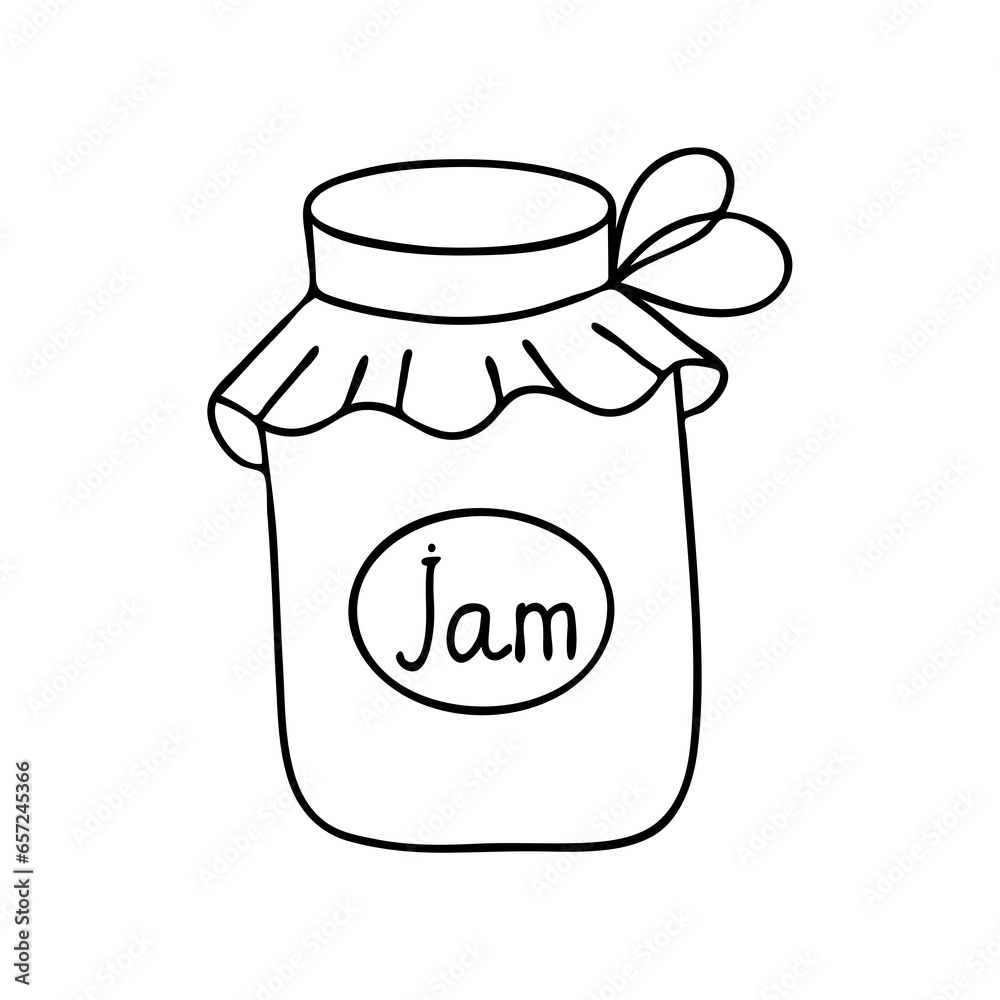 Jar of jam in doodle style. Vector illustration isolated on white background Jar of jam in doodle style. Vector illustration isolated on white background